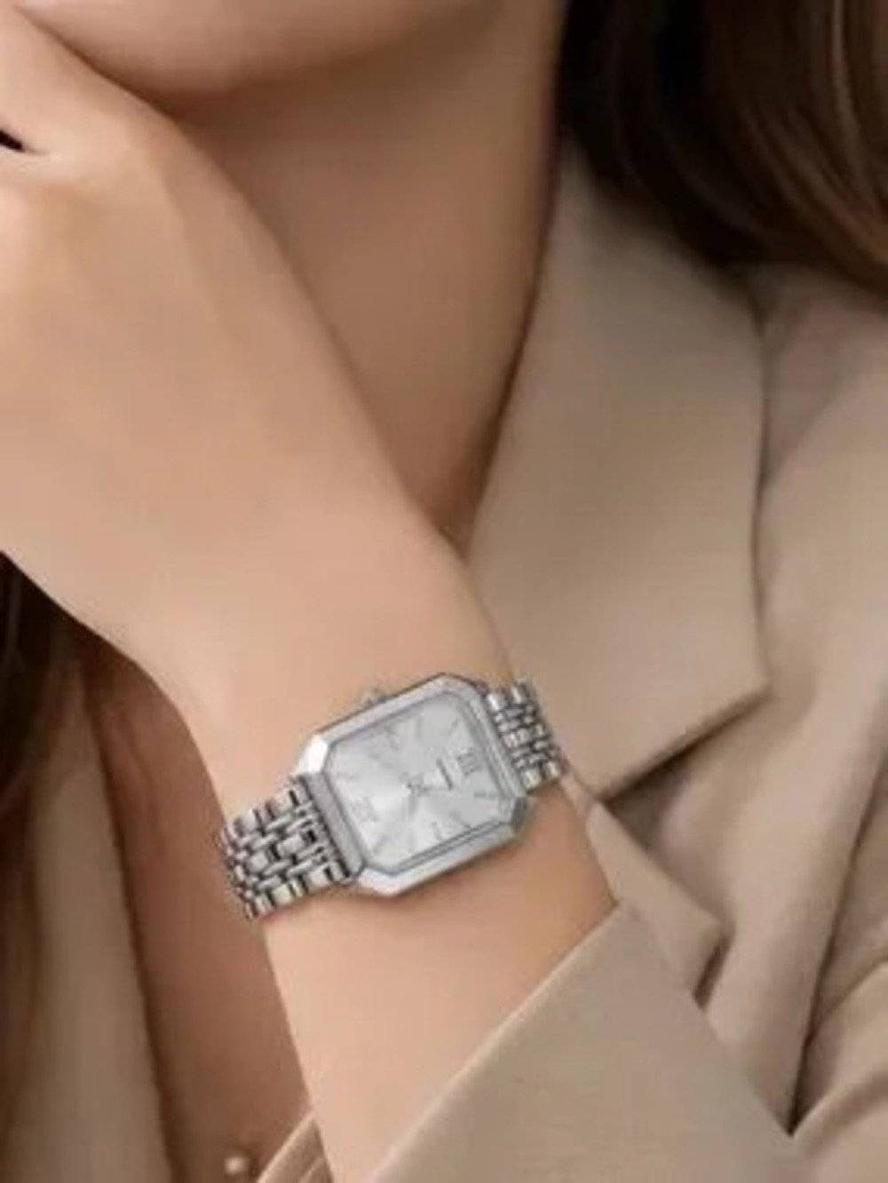 Silver Rectangular-Link Women's Watch - Picture 4 of 5